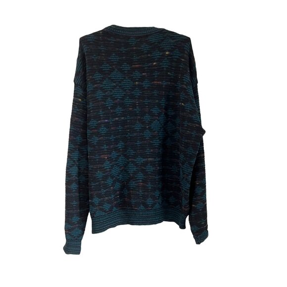 VTG Jhane Barnes Mens Blue Black Wool Blend 3D Knit Pullover Sweater Size M - Picture 5 of 6